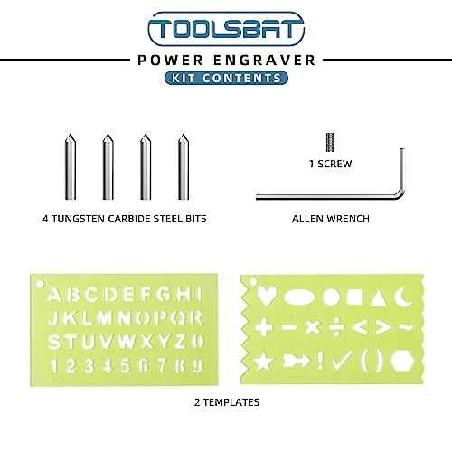 TOOLSBAT Engraver 15W Engraving Tool - Metal Engraver with 4 Tungsten Carbide Steel Bits & 2 Stencils 5 Speed Etching Tool Perfect for DIY - WoodArtSupply