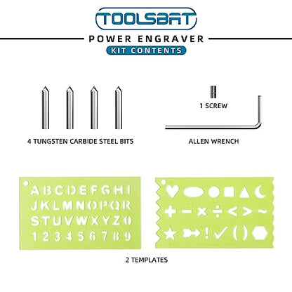 TOOLSBAT Engraver 15W Engraving Tool - Metal Engraver with 4 Tungsten Carbide Steel Bits & 2 Stencils 5 Speed Etching Tool Perfect for DIY - WoodArtSupply