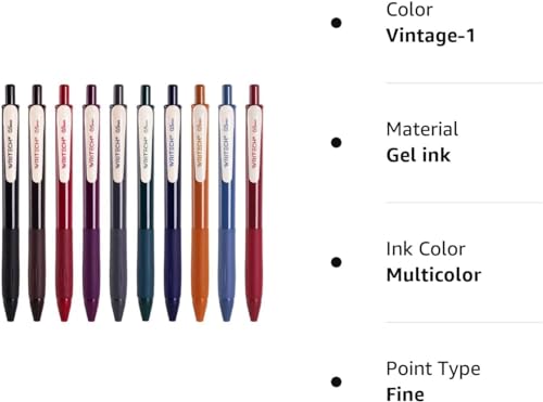WRITECH Retractable Gel Pens Quick Dry Ink Pens Fine Point 0.5mm 10 Assorted Unique Vintage Colors for Journaling, Drawing, Doodling, and Notetaking