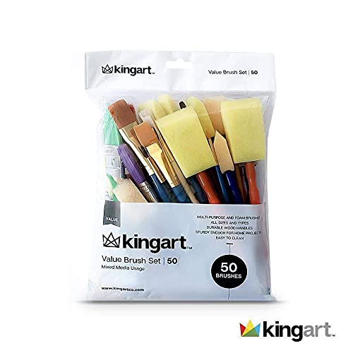 KINGART Mixed Media Value Brush Set - Set of 50,Assorted,231-50 - WoodArtSupply