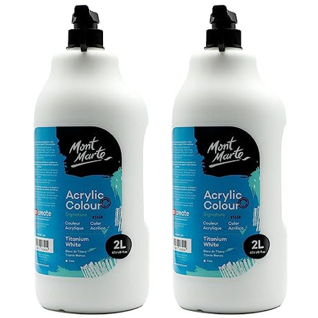 Mont Marte Discovery School Acrylic Paint, Titanium White, 1/2 Gallon (2 Liter).2 Pack Ideal for Students and Artists. Excellent Coverage and Fast Mont Marte