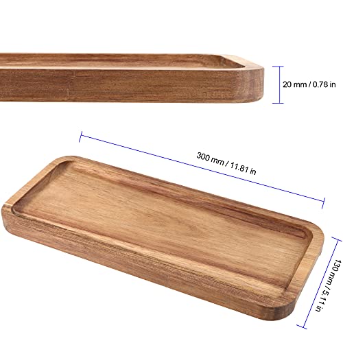 FUNSUEI 11.8 x 5.1 Inches Set of 6 Wooden Serving Platters, Acacia Wooden Serving Trays with Grooved Handle Design, Rectangular Wooden Platters for