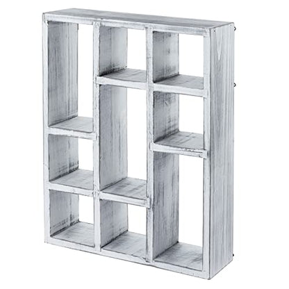 MyGift 15-Inch Vintage White Wood Wall-Mounted 9-Compartment Curio Shelf