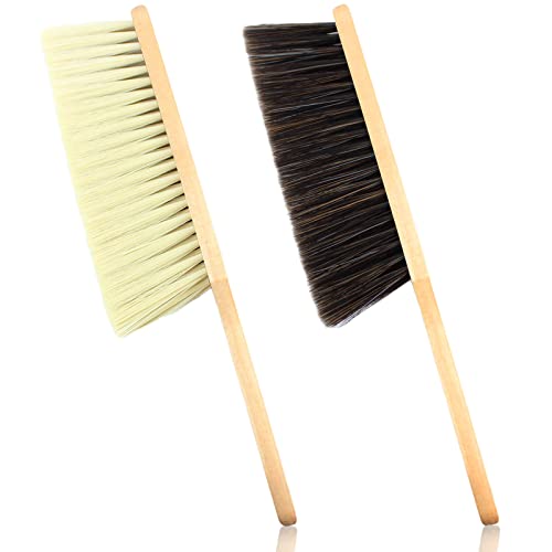 2 Pieces Dust Brush Hand Broom Wooden Bench Brushes with Soft Bristles Counter Brush with Long Wood Handle Household Cleaning Brush for Sofa Bed Pet - WoodArtSupply