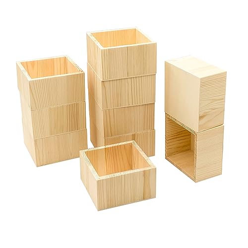 10 Pack 4 Inch Square Wood Box Unfinished Small Wooden Boxes for Crafts (Outer 4.1x 4.1x 2.4 IN,Interior 3.5 x 3.5 x 2.3 IN)