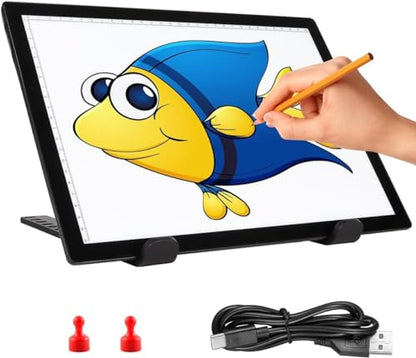 Tracing Light Pad, VKTEKLAB A4 Rechargeable Light Box with Foldable Stand, Wireless Light Board for Tracing with Magnetic Clip, 5-Level Brightness, for Drawing