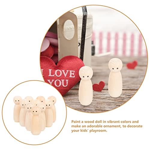 Tofficu 10pcs Wooden Peg Dolls Unfinished Wooden People Unpainted Puppet Blank Natural Wood Doll Marionette Bodies Miniature Family Figures for DIY Tofficu
