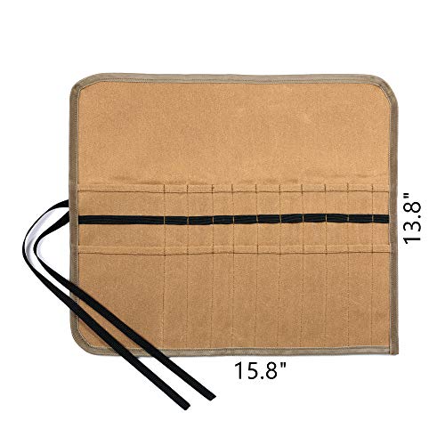 Denifiter Waxed Canvas Roll-up Pencil Bag, Heavy Duty Artist Paint Brushes Organize Pouch (Khaki) Denifiter