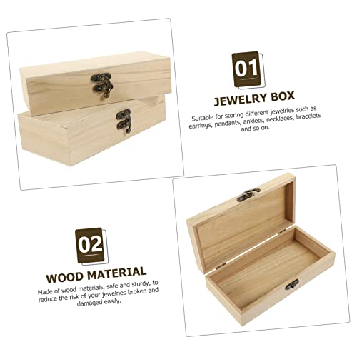 COHEALI 2pcs Box Blank Storage Box Makeup Case Organizer Earring Organizer Box Jewelry Organizer Clear Wooden Jewelry Case Unfinished Wood Box Wooden COHEALI