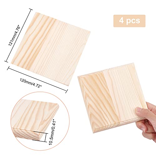 OLYCRAFT 4pcs 4.7" Squares Wooden Plaques Unfinished Wooden Base Natural Pine Wood Plaque Wood Squares Wood Base for DIY Craft Projects Engraving