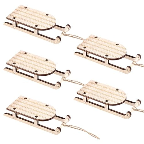 Milisten 5pcs Christmas Sleigh Miniature Wooden Sleighs Model, Christmas Sled Ornament, Unfinished Sleighs Christmas Tree Hanging Pendant for Mantel, Milisten