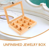 Zerodeko Unfinished Wooden Jewelry Box, with Lid, DIY Jewelry Storage Box 10 Compartment Sundries Organizer Classic Jewelry Box Jewelry Organizer Box Zerodeko