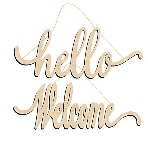 Hello Welcome Wood Sign Cutout Wooden Letter Sign DIY Block Words Decorative Signs for Wreath Home Door Wall Art Decoration - WoodArtSupply