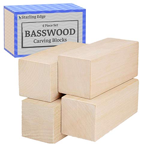 Basswood Carving Blocks - 4 Piece Wood Carving Kit with 2" x 2" x 5" Large Unfinished Whittling Wood Blank Blocks for Kids or Adults - WoodArtSupply