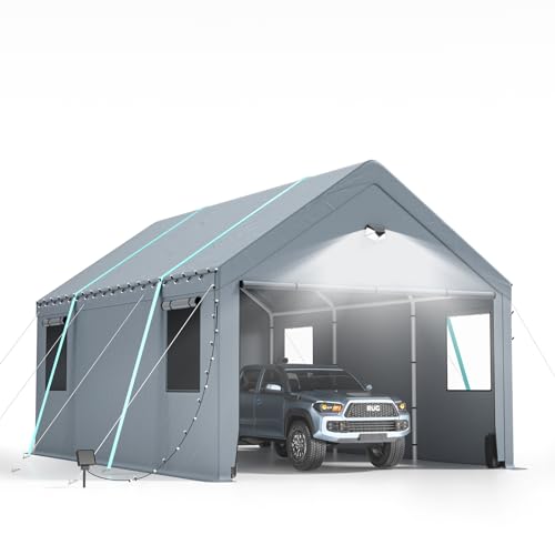 12X20FT Heavy Duty Portable Garage - Extra Large Carport Canopy with Roll-up Windows and All-Season Tarp Cover,Car Tent with Metal Roof and Side - WoodArtSupply