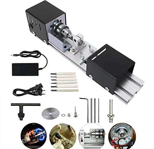 Mini Lathe Beads Polisher Machine DIY Machining for Table Woodworking Power Wood Tool Lathe Set Grinding (Black) BJinegely