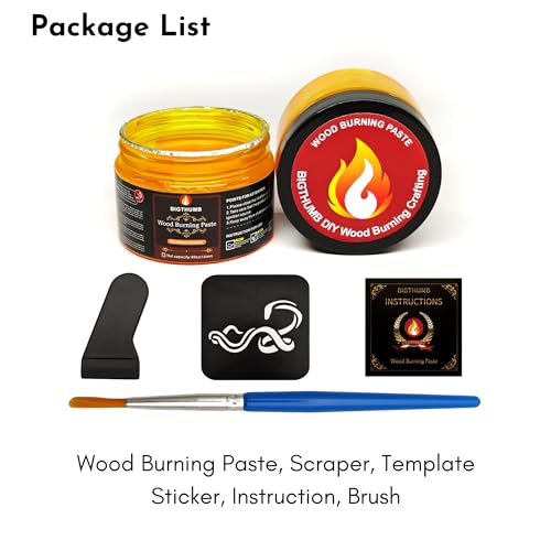Bigthumb - Wood Burning Gel Kit 4 OZ | Heat Activated Non-Toxic Paste for DIY Crafting, with Mini Scraper, Template Sticker, Paint Brush - Accurately BIGTHUMB