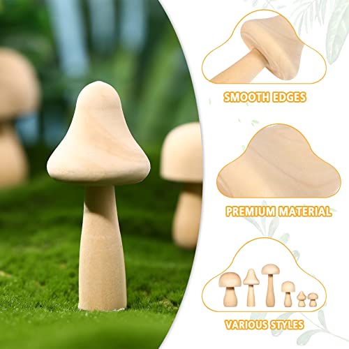 ARTIBETTER 6Pcs Wooden Mushroom Set Unfinished Mushrooms Unpainted Mushroom Figures for DIY Arts Crafts Projects ARTIBETTER