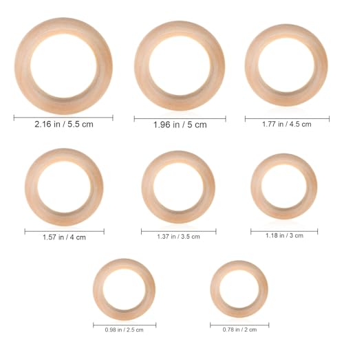 KALLORY Macrame Wooden Rings 80pcs Unfinished Solid Large Wooden Circle Round Ring Macrame Plant Hanger for DIY Craft Pendant Connectors Jewelry KALLORY