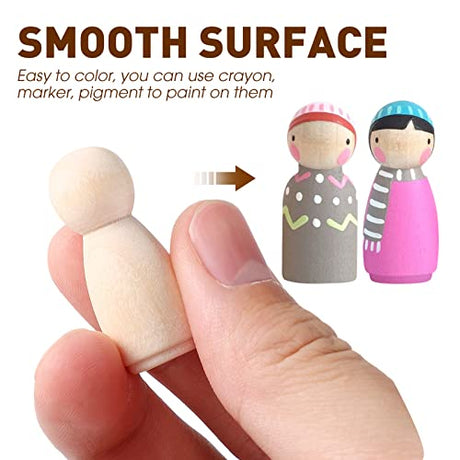 Toyvian Wooden Peg Dolls Unfinished, 1- 1/ 3 inch Wood Peg Dolls, Pack of 40 Wooden People Pegs for DIY Crafting Painting Handicrafts Wooden Peg Toyvian