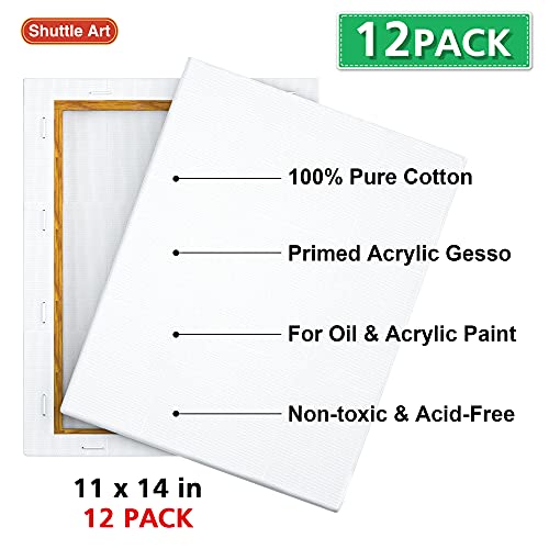Shuttle Art Stretched Canvas and Acrylic Paint Bundle, Art Painting Supplies Set for 50 Colors Acrylic Paint Bottles (60ml/2oz) & 12 Pack Painting Shuttle Art