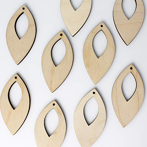 ALL SIZES BULK (12pc to 100pc) Unfinished Wood Wooden Laser Cutout Pointed Oval with Cutout Dangle Earring Jewelry Blanks Charms Ornaments Shape Texan Wood Crafts
