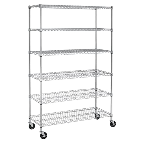 Storage Shelves Heavy Duty, 5999 Lb Capacity Wire Shelving Units Metal Shelf with Wheels NSF Certification 48" L×18" W×72" H Height Adjustable for Dlewmsyic