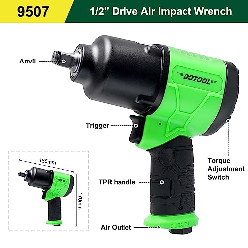 Dotool Air Impact Gun 1/2" Drive 880 ft-lbs with 3/8" Air Ratchet Wrench 50 ft-lbs Pneumatic Impact Wrenc 7800RPM Pneumatic Aluminum 160 RPM Dotool