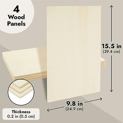 4 Pack Unfinished Rectangular Wood Slices, DIY Rectangle Wooden Boards for Crafts, Painting Signs (15.5 x 9.8 x 0.2 in)