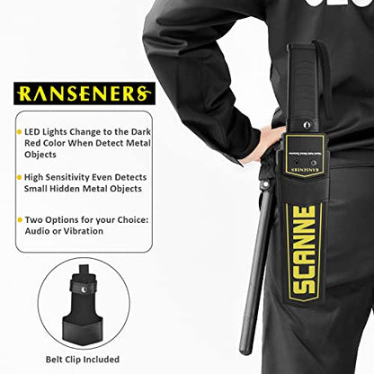 RANSENERS Handheld Metal Detector Wand,Security Wand,Safety Bars, Portable Adjustable Sound & Vibration Alerts, Detects Weapons Knivers Screw (High - WoodArtSupply