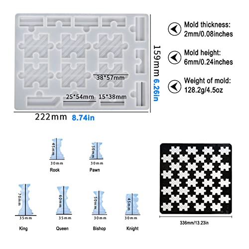 Chess Molds for Resin Casting 13" Detachable Puzzle Chess Board Resin Mold 3D Chess Set Crystal Epoxy Game Silicone Molds DIY Art Crafts Making