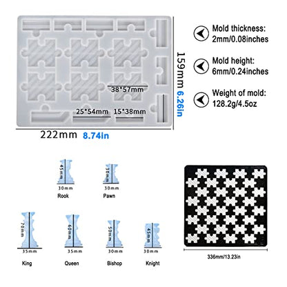 Chess Molds for Resin Casting 13" Detachable Puzzle Chess Board Resin Mold 3D Chess Set Crystal Epoxy Game Silicone Molds DIY Art Crafts Making