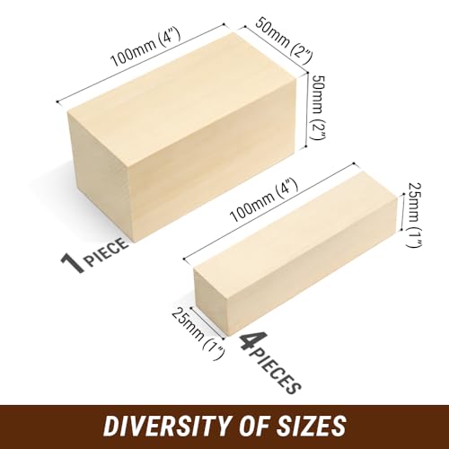 BeaverCraft Basswood Carving Blocks Whittling Wood for Carving Wood Carving Blocks 5PCS - Wooden Blocks for Crafts Basswood for Carving - Unfinished BeaverCraft