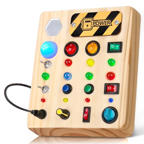 TINTECUSA Busy Board Montessori Toys for Toddler, Wooden Sensory Board Switch Toy with Shape Sorter LED Light Up Toys Educational Plane Travel - WoodArtSupply