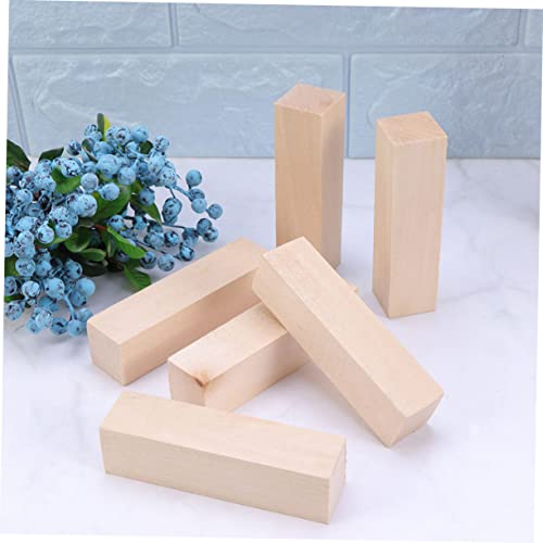 TEHAUX 8pcs Carved Wooden Strips Unfinished Wooden Ornaments Unfinished Wood Blocks Wood Whittling Blocks Unfinished Wooden Crafts Wood Squrae Sticks TEHAUX