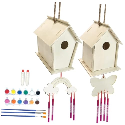SEWACC 1 Set Lanyard House Wind Chime Ornament Wooden Arts Kits Wind Chime Kit Kids Craft Unfinished Arts Kits Wind Chime Pendant The Brush Painted SEWACC