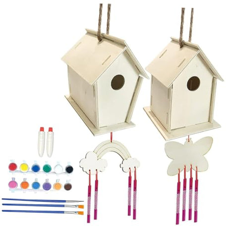 SEWACC 1 Set Lanyard House Wind Chime Ornament Wooden Arts Kits Wind Chime Kit Kids Craft Unfinished Arts Kits Wind Chime Pendant The Brush Painted SEWACC