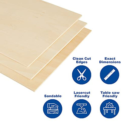 Plywood Sheet Board, A Grade, 16" x 12" x 1/8" inch, 3mm Thick, Pack of 5 Unfinished for Crafts Basswood by Craftiff