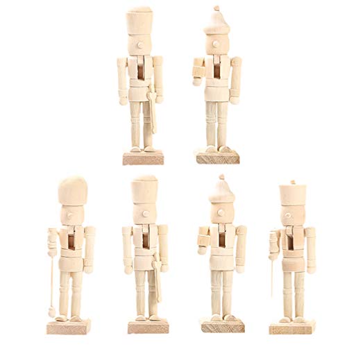 SEWACC 6 Pcs Christmas Nutcracker Wooden Nutcracker Ornaments Unfinished Wood Christmas Decoration Unfinished Nutcracker Figurines Puppet for Home