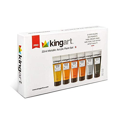 KINGART 502-6 22 mL Metallic Acrylic Paint (Set of 6), Assorted - WoodArtSupply