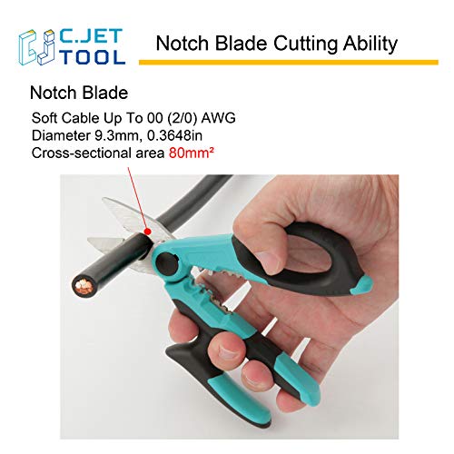 C.JET TOOL 7" Stainless Professional Electrician Scissors Multi-Grip Design Aluminium Copper Soft Cable C.JET TOOL