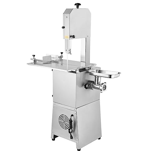 VEVOR Commercial Electric Meat Bandsaw, 850W Vertical Bone Sawing Machine, Stainless Steel 23.6" x 18.3" Workbench, Frozen Meat Cutter with 2 Blades,