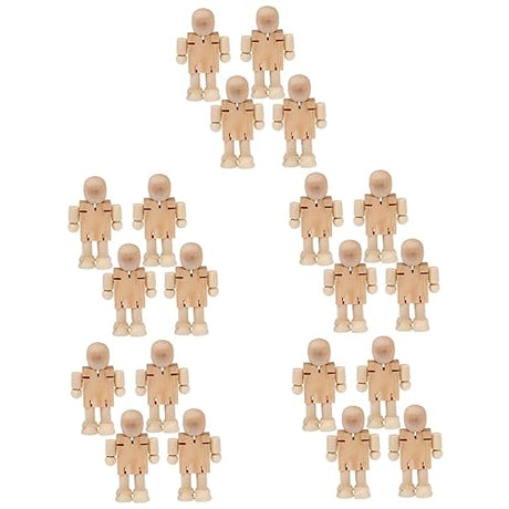 20 Pcs Wooden Robot Wood Educational Desktop Unpainted Peg People Unfinished Wooden Peg Doll Adjustable Wooden Figure Wood Human Figure Model DIY VILLCASE