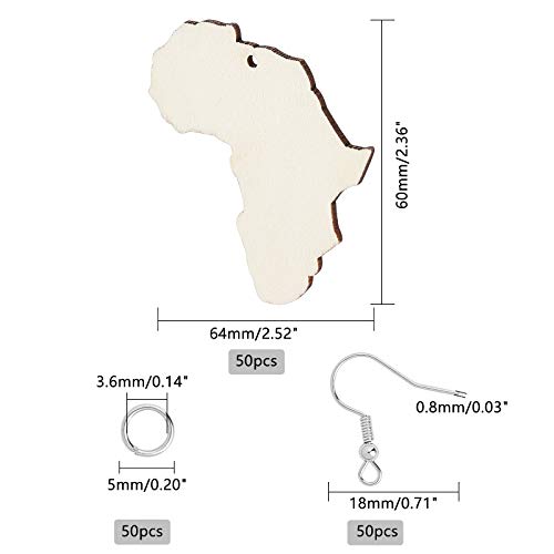 PH PandaHall 150pcs African Map Earring, Wood Earring Blanks Africa Shape Dangle Laser Cut Wooden Earring with Earring Hooks and Jump Rings for PH PandaHall