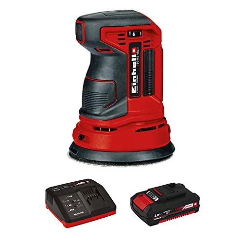 Einhell TE-RS Power X-Change 18-Volt Cordless 5-Inch 22,000-OPM Max Variable Speed Random Orbital Palm Sander w/Dust Collection Box, Dust Extraction Einhell