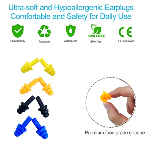 Ear Plugs for Sleeping,16 Pairs Noise Canceling Soft Reusable Silicone Earplugs Waterproof Noise Reduction Earplugs for Concert,Swimming,Study,Loud AXBUS