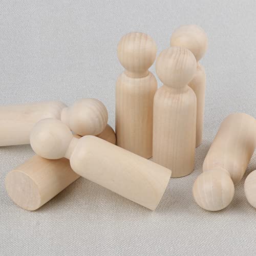 GNIEMCKIN Wooden Peg People, 3.5 Inch 60 Pieces, Peg Dolls Unfinished in Standardization Sizes, Perfect for DIY Art and Craft, Painting, Dollhouse