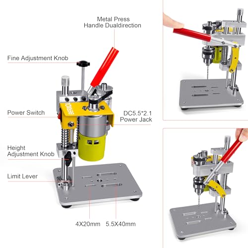 BERXOL Mini Drill Press, Benchtop Drill Press, Portable Electric Drilling Machine, CNC 795 Motor, B10 Chuck, Drill Bit and Clamp for Metal Wooden - WoodArtSupply