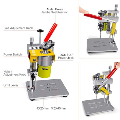 BERXOL Mini Drill Press, Benchtop Drill Press, Portable Electric Drilling Machine, CNC 795 Motor, B10 Chuck, Drill Bit and Clamp for Metal Wooden - WoodArtSupply