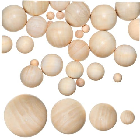 Yardenfun 40pcs Wooden Wheel Craft Wood Balls Solid Wood Wooden Wooden Balls Solid Bead Nonporous Accessories Round Wreath Wood Color Wooden Beads Yardenfun